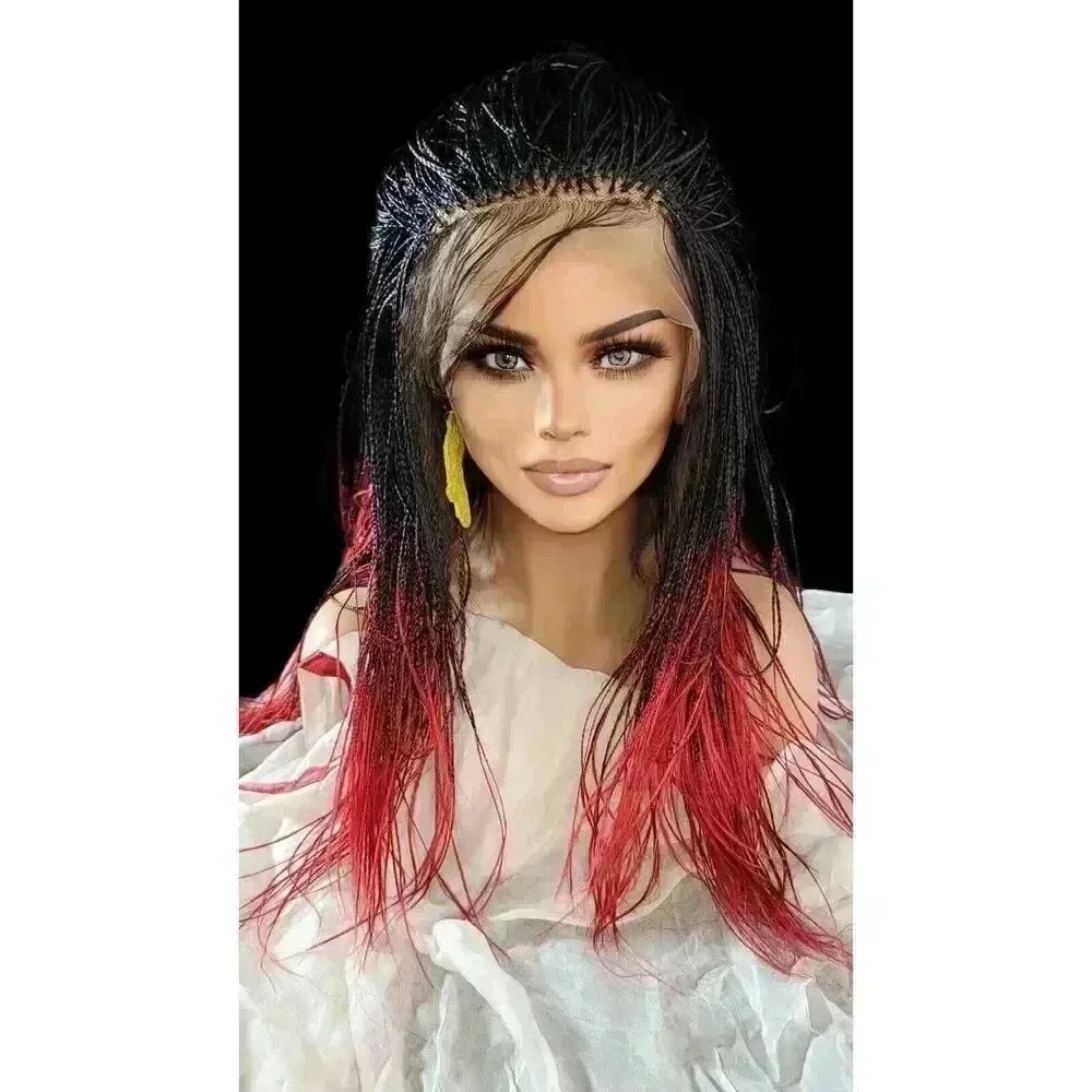 Yassine Red/Black Ombre Braided Wig | 100% Handmade Micro Millions Lace